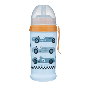 Canpol babies Športová fľaša s silikónovým nepretekajúcim slamkou Autá svetlo modrá 350 ml 350 ml