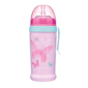 Canpol babies Nevylievacia športová fľaša so silikónovou slamkou Motýľ ružová 350 ml