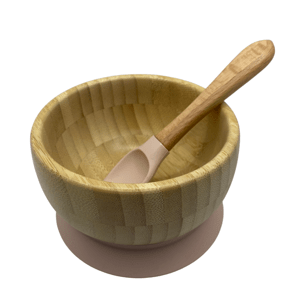 Martons bambusová miska s prísavkou a lyžička 400ml, smoke pink