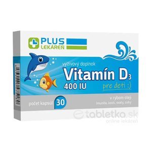 PLUS LEKÁREŇ Vitamín D3 400 IU pre deti 30 kapsúl