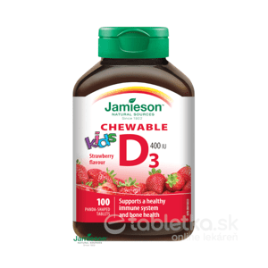 Jamieson KIDS Vitamín D3 400IU tablety na cmúľanie jahoda 100 tbl