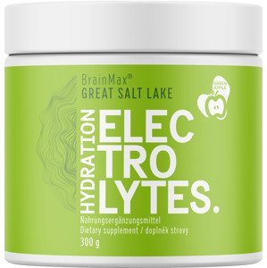 BrainMax Hydration electrolytes, hydratačné elektrolyty, jablko, 300 g Elektrolyty a stopové prvky zo Soľného jazera v Utahu + Taurín a Vitamín B6, iontový nápoj s jablčnou príchuťou
