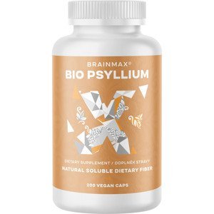 BrainMax BIO Psyllium, 800 mg, 200 rastlinných kapsúl Vláknina pre zdravie tráviaceho traktu, pri zlom trávení, zápche a nadúvaní.