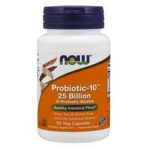NOW® Foods NOW Probiotic-10, probiotiká, 25 miliárd CFU, 10 kmeňov, 50 rastlinných kapsúl