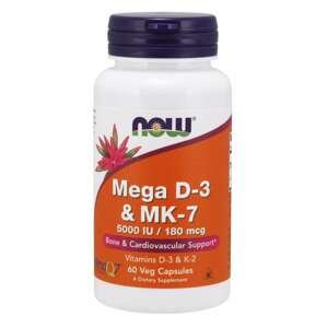 NOW® Foods NOW Mega D3 & MK-7, Vitamín d3 5000 IU & Vitamín K2 180 ug, 60 kapsúl