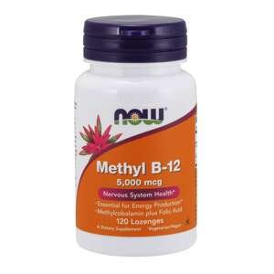 NOW® Foods NOW Methyl B12 with Folic Acid (Vitamín B12 + Kyselina Listová v aktívnych formách), 5000 mcg, 120 pastiliek