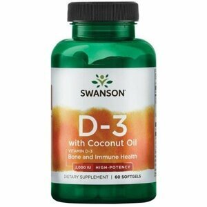 Swanson Vitamin D3 with Coconut oil (s kokosovým olejom), 2000 IU, 60 softgelových kapsúl