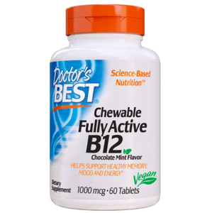 Doctor's Best Fully Active Vitamin B12 (Metylkobalamin - aktivovaná forma) 1000 mcg, máta a čokoláda, 60 žvýkacích tablet