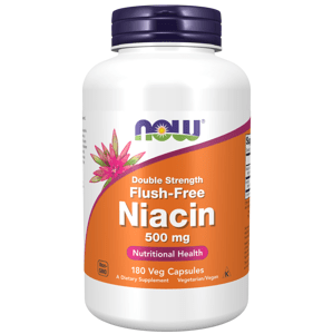 NOW® Foods NOW Niacin, Bez vedlejšího účinku zčervenání, 500 mg (Double Strength), 180 rostlinných kapslí