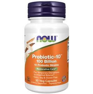 NOW® Foods NOW Probiotic-10, probiotiká, 100 miliárd CFU, 10 kmeňov, 30 rastlinných kapsúl