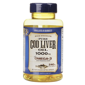 Holland & Barrett Cod liver oil (olej z tresčej pečene), 1000 mg, 60 kapsúl