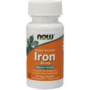 NOW® Foods NOW Iron Bisglycinate Double Strenght, železo chelát (Ferrochel), 36 mg, 90 rostlinných kapslí