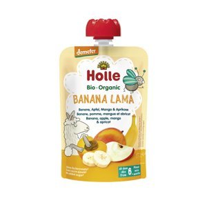 HOLLE Banana Lama Bio ovocné pyré banán, jablko, mango, marhuľa, 100 g (6 m+) - Mango, Jablko, Marhuľa, Banán