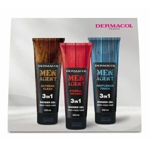 Dermacol Men Agent sprchový gél na tvár, telo a vlasy pre mužov 250 ml + sprchový gél 3v1 250 ml + Extreme Clean sprchový gél pre mužov 3v1 250 ml