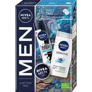 Nivea Men Sensitive sprchový gél 3v1 250 ml + Black & White antiperspirant proti bielym škvrnám 150 ml + Creme krém na tvár a telo 150 ml