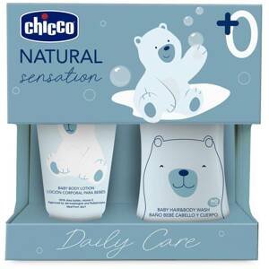 Chicco Natural Sensation 0+ šampón a sprchový gél pre deti od narodenia 200 ml + 0+ telové mlieko pre deti od narodenia 150 ml