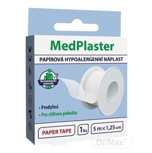MedPlaster Paper tape náplasť 5 m x 1,25 cm fixačná, hypoalergénna, cievka