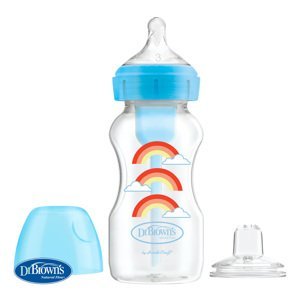 Dojčenská antikoliková fľaša Options+ Wide-Neck 270ml 2v1 modrá s náustkom