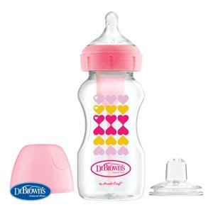 Dojčenská antikoliková fľaša Options+ Wide-Neck 270ml 2v1 ružová s náustkom