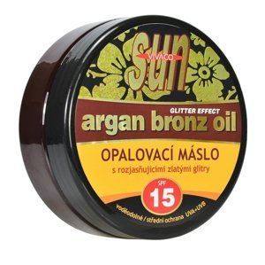 Vivaco Sun Argan Bronz Oil Glitter Effect opaľovacie maslo s arganovým olejom a trblietkami SPF15 200 ml