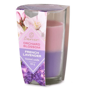 Emocio Sklo 76x118 mm Orchard Blossom & French Lavender dvoubarevná vonná svíčka