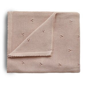 Mushie pletená detská deka z organickej bavlny, dierkovaná - blush