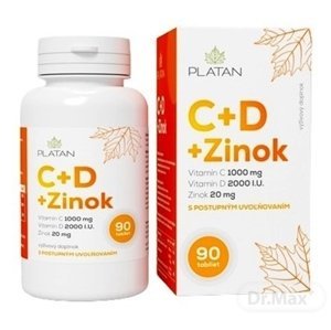 PLATAN Vitamín C + D + Zinok tbl s postupným uvoľňovaním 90 ks