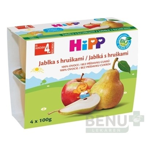 HiPP Príkrm BIO 100% Ovocie Jablká s hruškami 4x100 g 4x100g