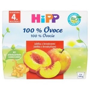 HiPP Príkrm BIO 100% Ovocie jablká s broskyňami 4 x 100 g