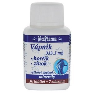 MedPharma Vápnik 333,3 mg + Horčík + Zinok 37 tabliet