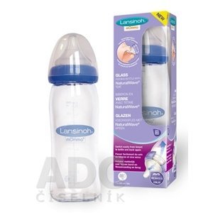 Lansinoh Sklenená dojčenská fľaša s NaturalWave cumľom (stredný prietok MF) 240 ml