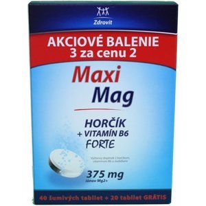 Zdrovit MaxiMag Horčík+B6 FORTE 375 mg Akciové balenie, 60 šumivých tabliet