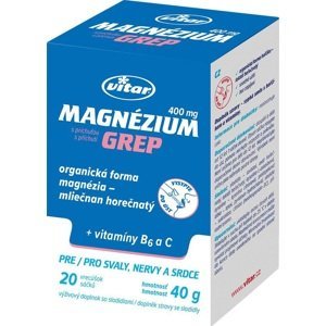 Vitar Magnézium 400 mg + vitamíny B6 a C s príchuťou grepu 20 vrecúšok