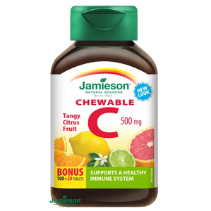Jamieson Vitamín C 500 mg tablety na cmúľanie s príchuťou citrusového ovocia, 120 tabliet