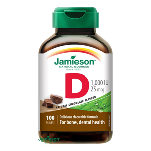 Jamieson Vitamín D3 1000IU tablety na cmúľanie s príchuťou čokolády 100 ks